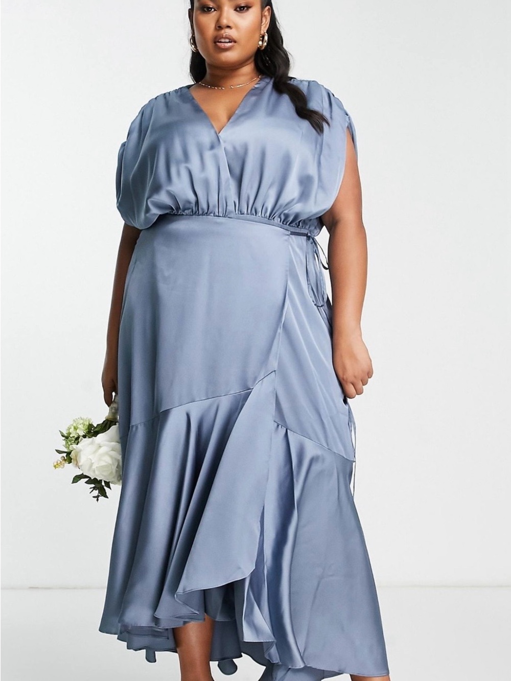ASOS Curve Satin Asymmetrical Dress in Slate Blue